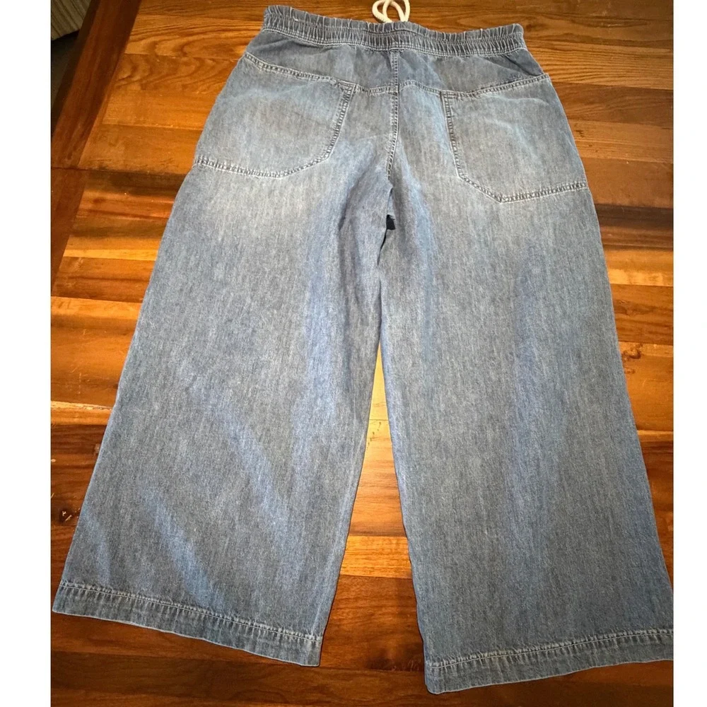 Free People We The Free Wide Leg Denim Pants Light Wash Blue Large Drawstring